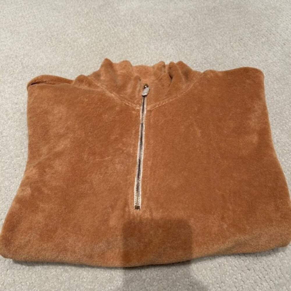 DONNI. Plush Half-Zip Sweater in Warm Brown